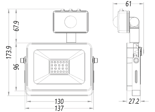Flood Light 10W  with PIR Motion Sensor, 6000K, 1100 Lumens